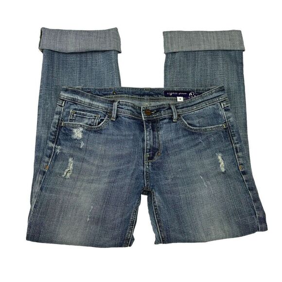 Vigoss Jeans Size 9 Cropped Denim Rolled Cuff Distressed Pockets - Picture 1 of 11